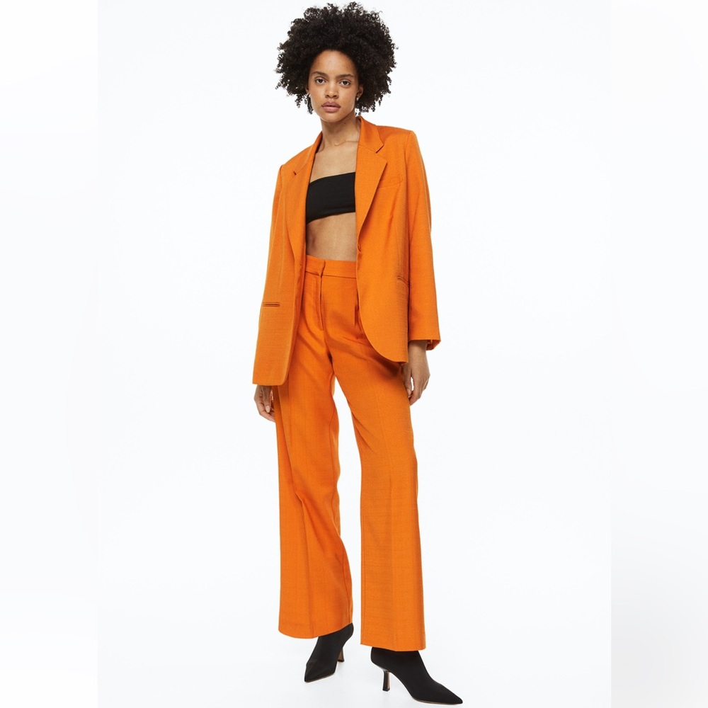 H&M Orange Tailored Trouser Pants High Waist Straight Leg Sz 10 - Picture 2 of 9